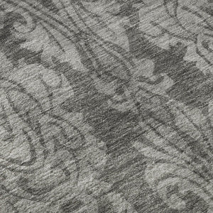 HomeRoots 8' Gray and Silver Damask Round Rug - Washable, UV-Protected, Stylish & Durable for Busy Homes 696365
