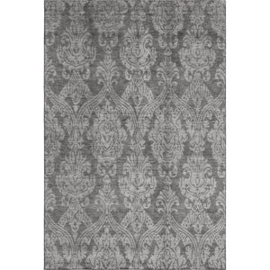 HomeRoots 8' X 10' Gray And Silver Damask Area Rug - Washable, UV Protected, Stain-Resistant & Non-Slip Backing 696366
