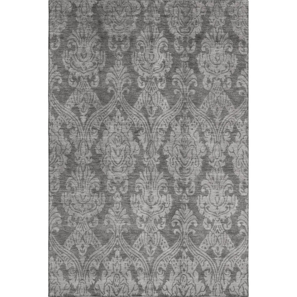 HomeRoots 8' X 10' Gray And Silver Damask Area Rug - Washable, UV Protected, Stain-Resistant & Non-Slip Backing 696366
