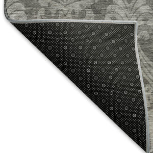 HomeRoots 10' Gray & Silver Damask Area Rug - Washable, UV Protected, Stain-Resistant for High-Traffic Spaces 696368