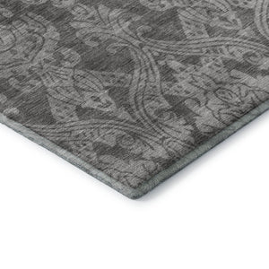 HomeRoots 10' Gray & Silver Damask Area Rug - Washable, UV Protected, Stain-Resistant for High-Traffic Spaces 696368
