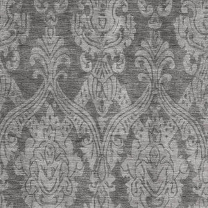 HomeRoots 10' Gray & Silver Damask Area Rug - Washable, UV Protected, Stain-Resistant for High-Traffic Spaces 696368