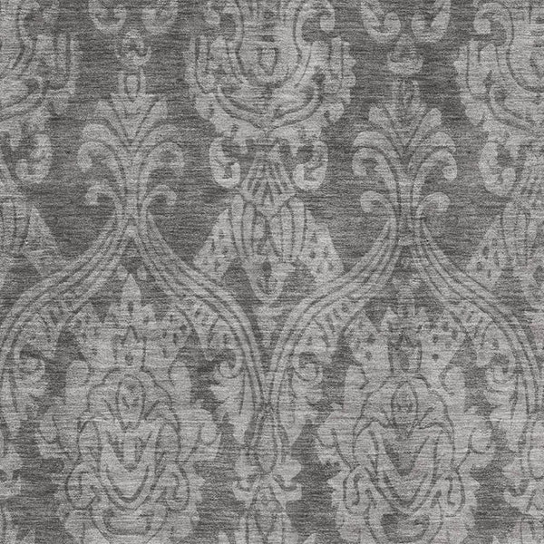 HomeRoots 10' Gray & Silver Damask Area Rug - Washable, UV Protected, Stain-Resistant for High-Traffic Spaces 696368
