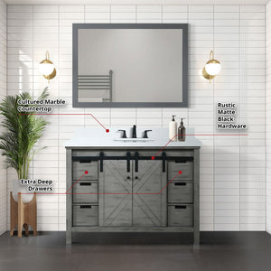 English Elm Ash Grey Bath Vanity 48 in. W x 22 in. D with Cultured Marble Top, Matte Black Faucet & 44 in Mirror Durable Finish B2731S01340