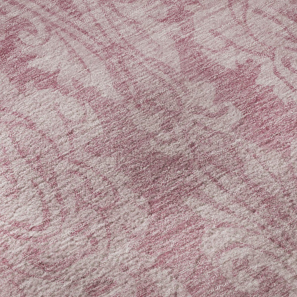 HomeRoots 8' Pink and Ivory Damask Round Rug - Durable, Washable, UV Protected for Stylish Spaces and Easy Care 696371