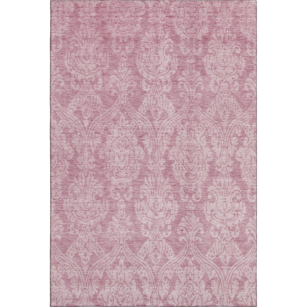 HomeRoots 8' X 10' Pink and Ivory Damask Washable Area Rug – Durable, Stylish, UV-Protected for Busy Homes 696372