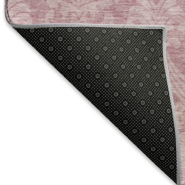 HomeRoots 8' X 10' Pink and Ivory Damask Washable Area Rug – Durable, Stylish, UV-Protected for Busy Homes 696372