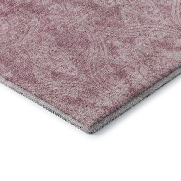 HomeRoots 8' X 10' Pink and Ivory Damask Washable Area Rug – Durable, Stylish, UV-Protected for Busy Homes 696372