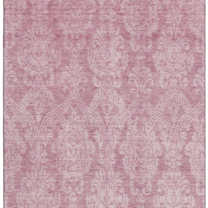 HomeRoots 8' X 10' Pink and Ivory Damask Washable Area Rug – Durable, Stylish, UV-Protected for Busy Homes 696372