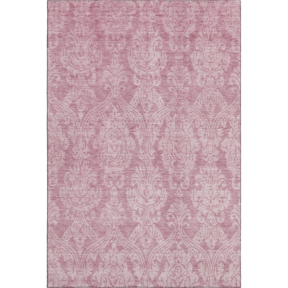 HomeRoots 9' X 12' Pink Damask Area Rug – Stylish Washable, UV Protected & Stain Resistant for Busy Homes 696373