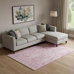 HomeRoots 10' Pink and Ivory Damask Washable Area Rug - Stylish, Durable, UV-Protected for Family Spaces 696374