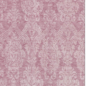 HomeRoots 10' Pink and Ivory Damask Washable Area Rug - Stylish, Durable, UV-Protected for Family Spaces 696374