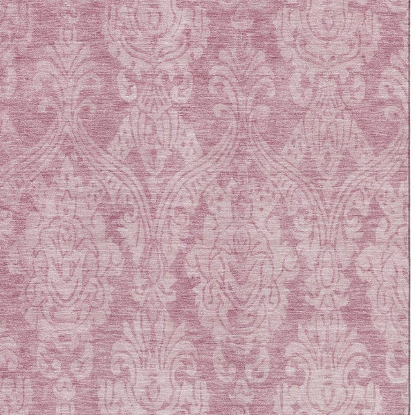 HomeRoots 10' Pink and Ivory Damask Washable Area Rug - Stylish, Durable, UV-Protected for Family Spaces 696374