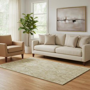 HomeRoots 5' X 8' Tan and Beige Damask Area Rug - Washable, UV-Protected, Stain-Resistant for Homes with Pets! 696376