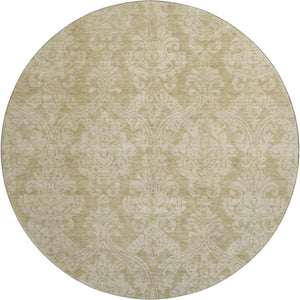 HomeRoots 8' Tan and Beige Damask Round Rug – Stylish, Washable, UV-Resistant, Perfect for Busy Homes! 696377