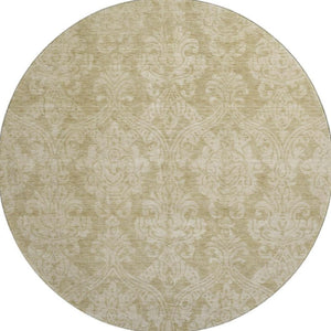 HomeRoots 8' Tan and Beige Damask Round Rug – Stylish, Washable, UV-Resistant, Perfect for Busy Homes! 696377