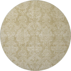 HomeRoots 8' Tan and Beige Damask Round Rug – Stylish, Washable, UV-Resistant, Perfect for Busy Homes! 696377