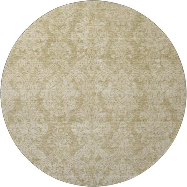 HomeRoots 8' Tan and Beige Damask Round Rug – Stylish, Washable, UV-Resistant, Perfect for Busy Homes! 696377