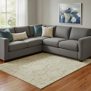 HomeRoots 8' X 10' Tan and Beige Damask Area Rug - Durable, Stain-Resistant, UV Protected for Family Spaces 696378