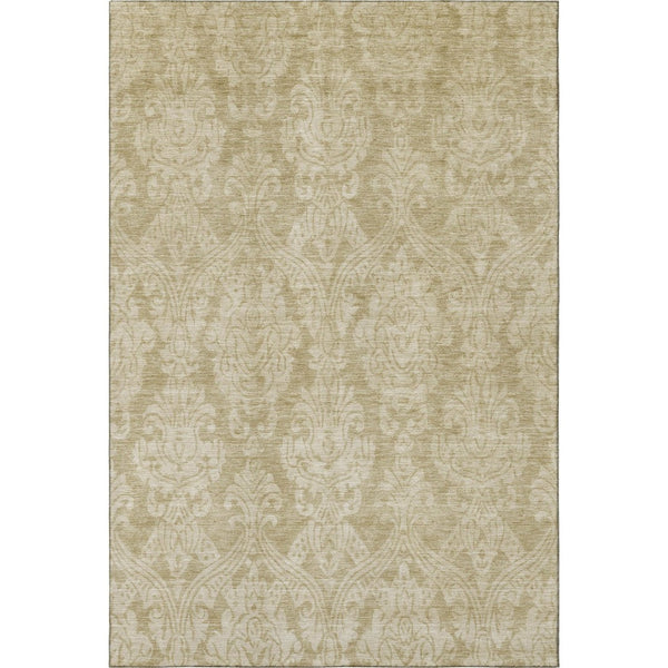 HomeRoots 8' X 10' Tan and Beige Damask Area Rug - Durable, Stain-Resistant, UV Protected for Family Spaces 696378
