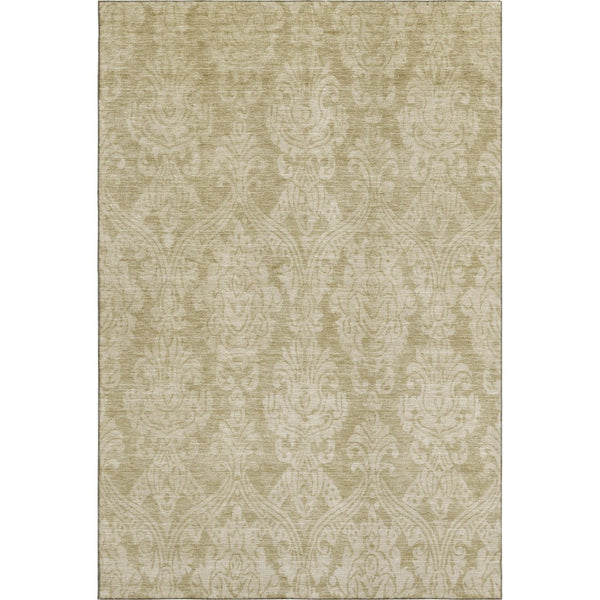 HomeRoots 9' X 12' Elegant Tan and Beige Damask Area Rug – Washable, UV-Protected, Stain-Resistant Design! 696379