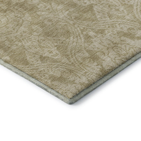 HomeRoots 9' X 12' Elegant Tan and Beige Damask Area Rug – Washable, UV-Protected, Stain-Resistant Design! 696379
