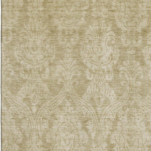 HomeRoots 9' X 12' Elegant Tan and Beige Damask Area Rug – Washable, UV-Protected, Stain-Resistant Design! 696379