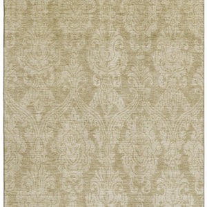 HomeRoots 9' X 12' Elegant Tan and Beige Damask Area Rug – Washable, UV-Protected, Stain-Resistant Design! 696379