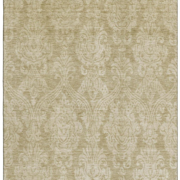 HomeRoots 9' X 12' Elegant Tan and Beige Damask Area Rug – Washable, UV-Protected, Stain-Resistant Design! 696379