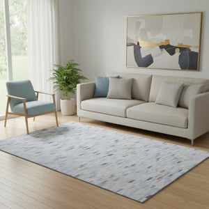 HomeRoots 5' X 8' Geometric Blue Gray & Ivory Washable Area Rug with UV Protection for Modern Homes 696382