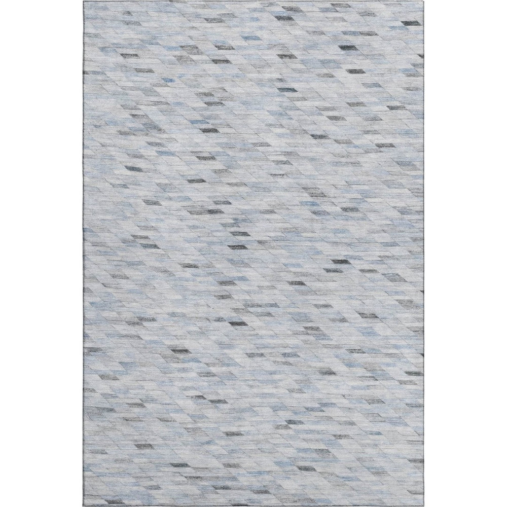 HomeRoots 5' X 8' Geometric Blue Gray & Ivory Washable Area Rug with UV Protection for Modern Homes 696382