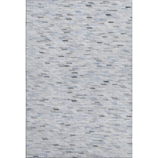 HomeRoots 5' X 8' Geometric Blue Gray & Ivory Washable Area Rug with UV Protection for Modern Homes 696382