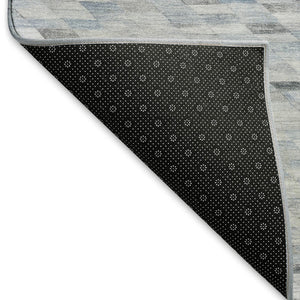 HomeRoots 5' X 8' Geometric Blue Gray & Ivory Washable Area Rug with UV Protection for Modern Homes 696382