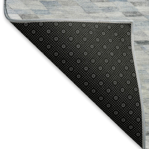 HomeRoots 5' X 8' Geometric Blue Gray & Ivory Washable Area Rug with UV Protection for Modern Homes 696382