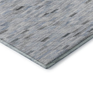 HomeRoots 5' X 8' Geometric Blue Gray & Ivory Washable Area Rug with UV Protection for Modern Homes 696382