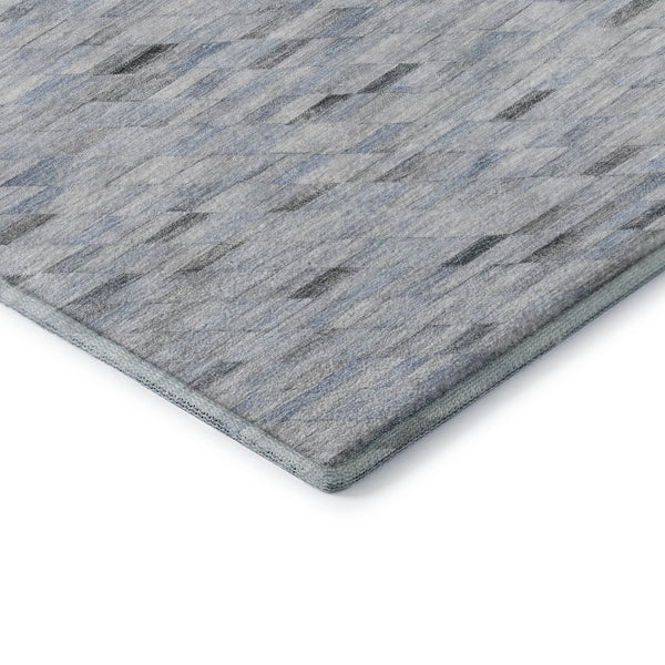HomeRoots 5' X 8' Geometric Blue Gray & Ivory Washable Area Rug with UV Protection for Modern Homes 696382