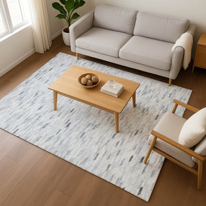 HomeRoots 5' X 8' Geometric Blue Gray & Ivory Washable Area Rug with UV Protection for Modern Homes 696382