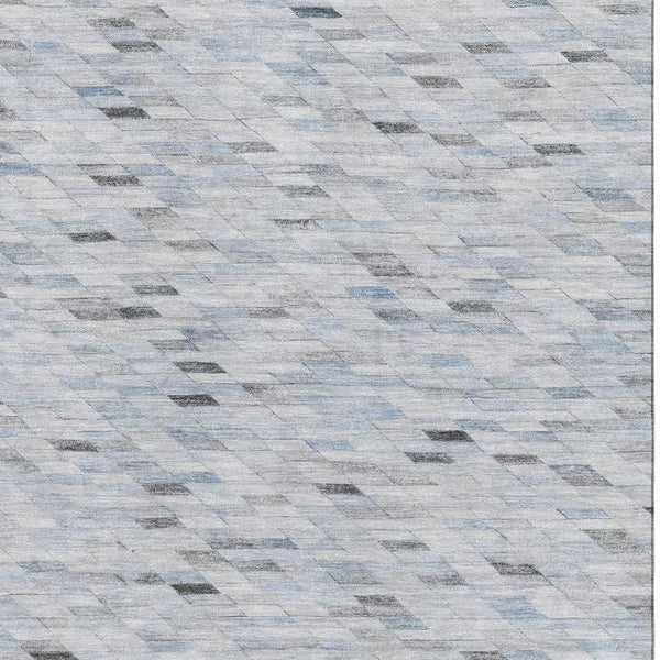 HomeRoots 5' X 8' Geometric Blue Gray & Ivory Washable Area Rug with UV Protection for Modern Homes 696382