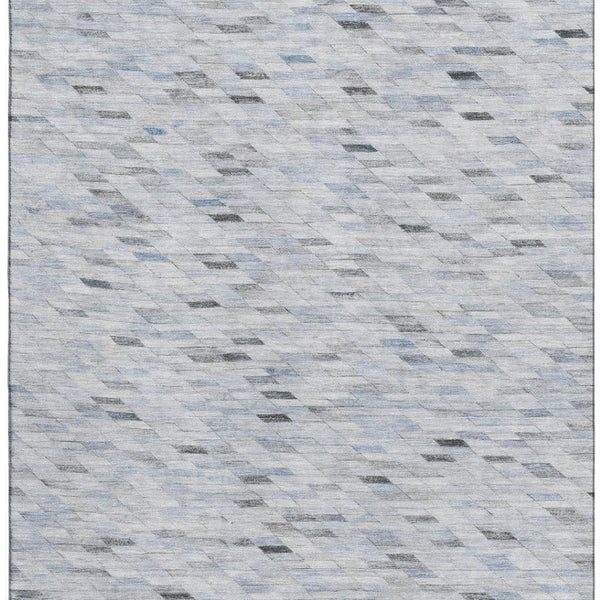 HomeRoots 5' X 8' Geometric Blue Gray & Ivory Washable Area Rug with UV Protection for Modern Homes 696382