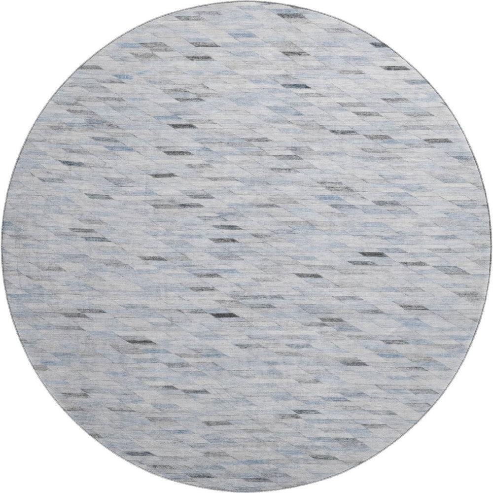 HomeRoots 8' Modern Blue Gray & Ivory Geometric Round Rug - Washable, UV-Protected, Durable & Stylish Design 696383