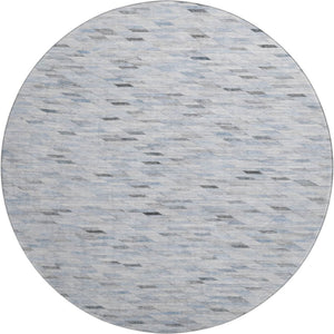 HomeRoots 8' Modern Blue Gray & Ivory Geometric Round Rug - Washable, UV-Protected, Durable & Stylish Design 696383