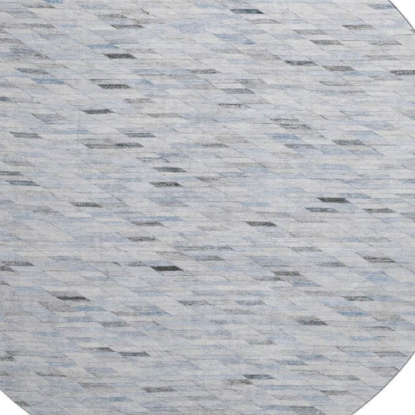 HomeRoots 8' Modern Blue Gray & Ivory Geometric Round Rug - Washable, UV-Protected, Durable & Stylish Design 696383