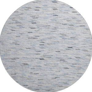 HomeRoots 8' Modern Blue Gray & Ivory Geometric Round Rug - Washable, UV-Protected, Durable & Stylish Design 696383
