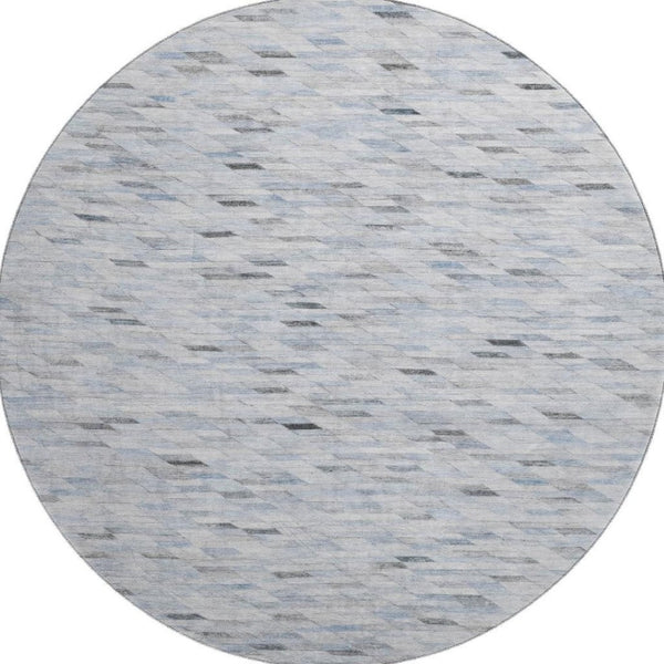 HomeRoots 8' Modern Blue Gray & Ivory Geometric Round Rug - Washable, UV-Protected, Durable & Stylish Design 696383