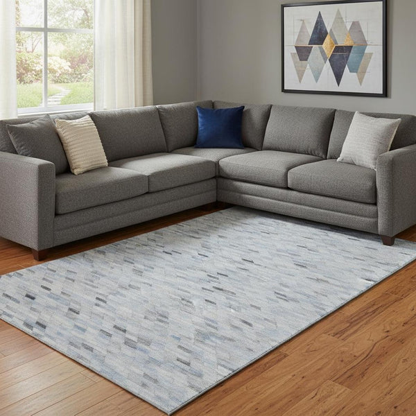 HomeRoots 8' X 10' Washable Blue-Gray & Ivory Geometric Area Rug with UV Protection for Busy Homes & Style 696384
