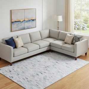 HomeRoots 9' X 12' Blue Gray & Ivory Geometric Area Rug - Washable, UV Protected, Non-Slip Backing for Easy Care 696385