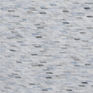 HomeRoots 9' X 12' Blue Gray & Ivory Geometric Area Rug - Washable, UV Protected, Non-Slip Backing for Easy Care 696385