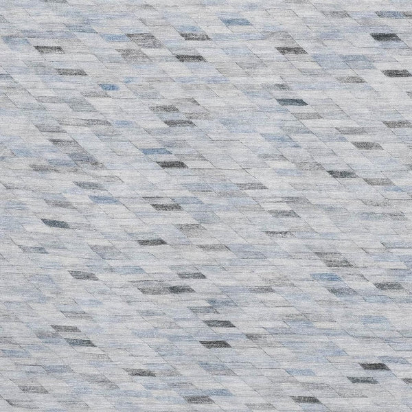 HomeRoots 9' X 12' Blue Gray & Ivory Geometric Area Rug - Washable, UV Protected, Non-Slip Backing for Easy Care 696385