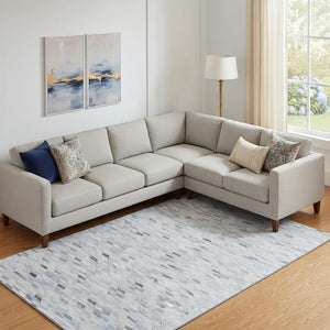 HomeRoots 10' X 14' Stylish Blue-Gray & Ivory Geometric Washable Area Rug with UV Protection for Modern Homes 696386