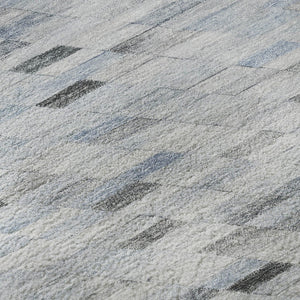 HomeRoots 10' X 14' Stylish Blue-Gray & Ivory Geometric Washable Area Rug with UV Protection for Modern Homes 696386